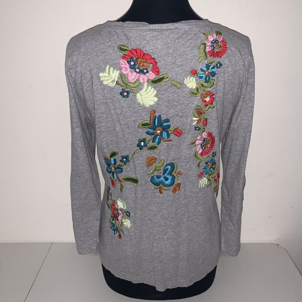 Sundance Embroidered Floral Top Cotton 3/4 Sleeve Large Boho Cottagecore Hippy